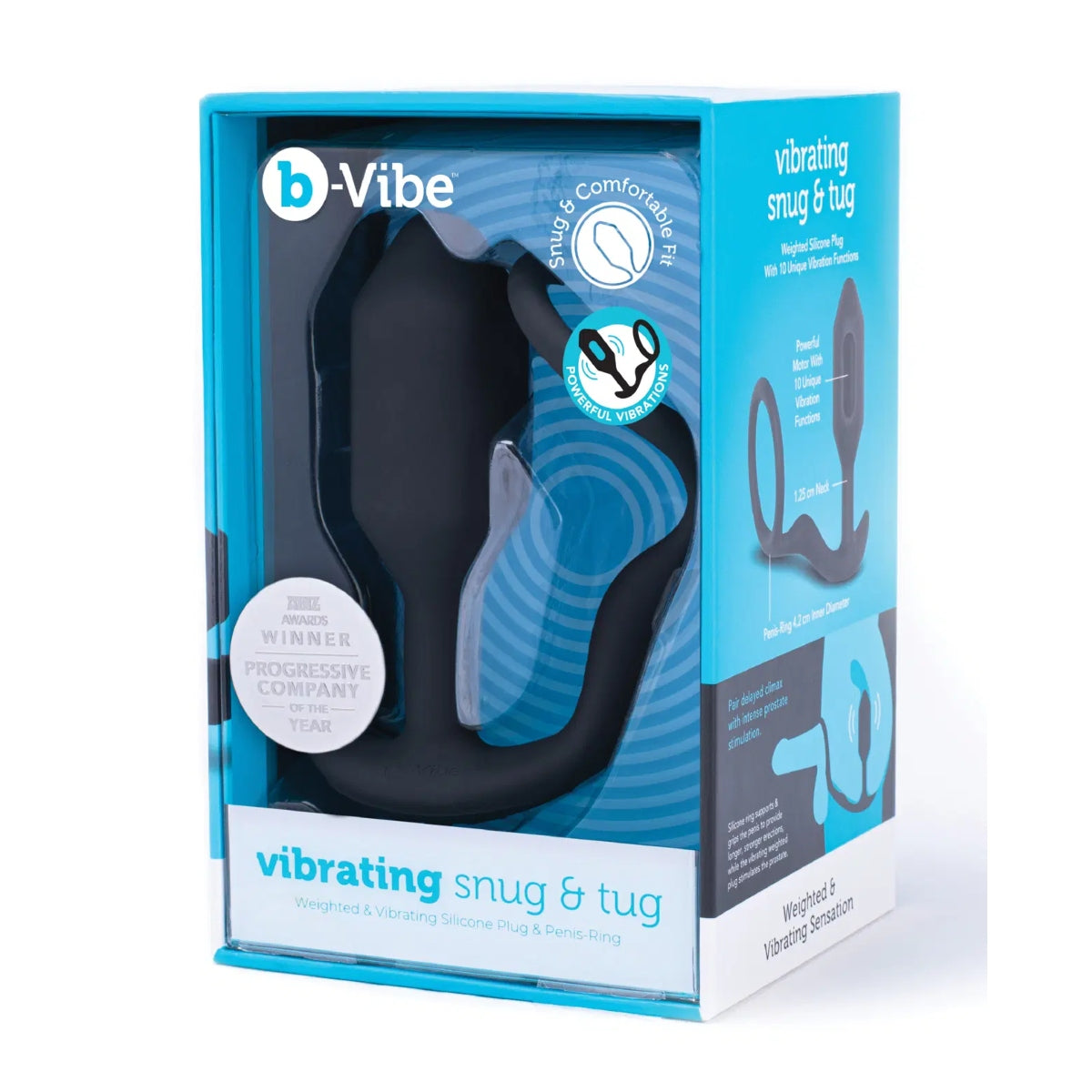 b-Vibe Snug & Tug Vibrating Weighted Silicone Butt Plug & Cock Ring Black - Simply Pleasure
