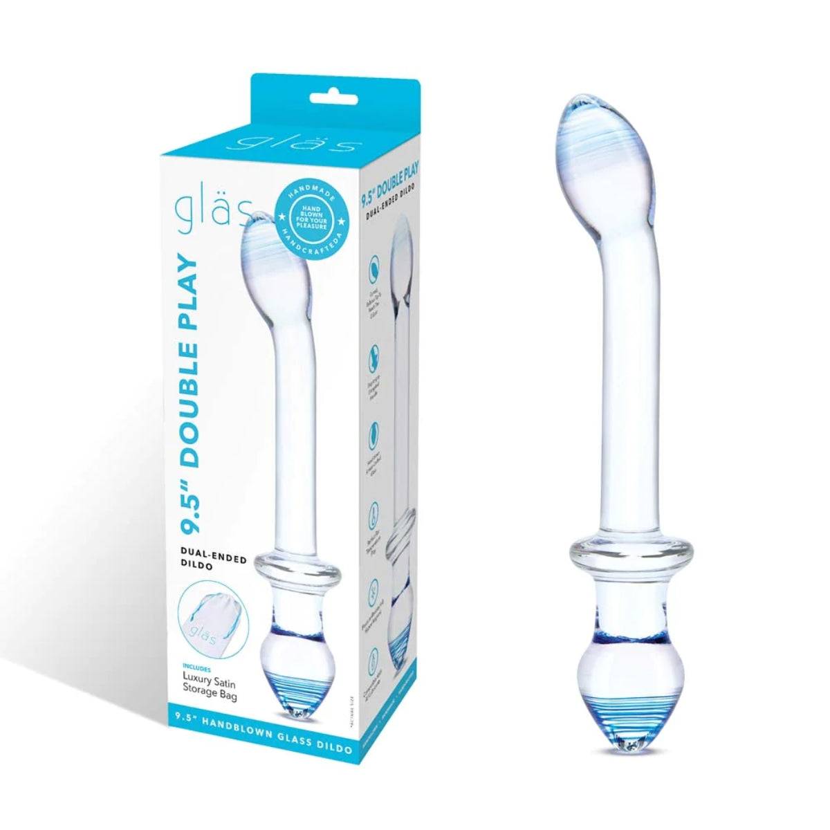 Glas Double Play Dual Ended Dildo Clear Blue 9.5 Inch - Simply Pleasure