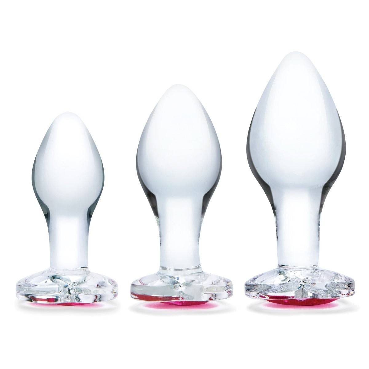 Glas Heart Jewel Anal Training Butt Plug Kit in Clear Pink Simply Pleasure Glas Heart Jewel Anal Training Butt Plug Kit in Clear Pink Simply Pleasure