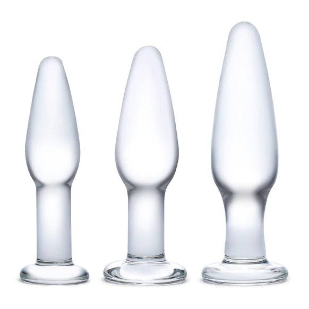 Glas Anal Training 3 Piece Butt Plug Set 4 Inch 4.75 Inch 5.25 Inch Simply Pleasure Glas Anal Training 3 Piece Butt Plug Set 4 Inch 4.75 Inch 5.25 Inch Simply Pleasure