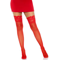 Leg Avenue Elastane Sheer Stay Up Stockings With Lace Top Red