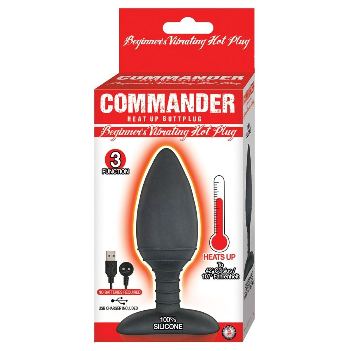 Commader Heat Up Beginners Vibrating Butt Plug Silicone Black - Simply Pleasure