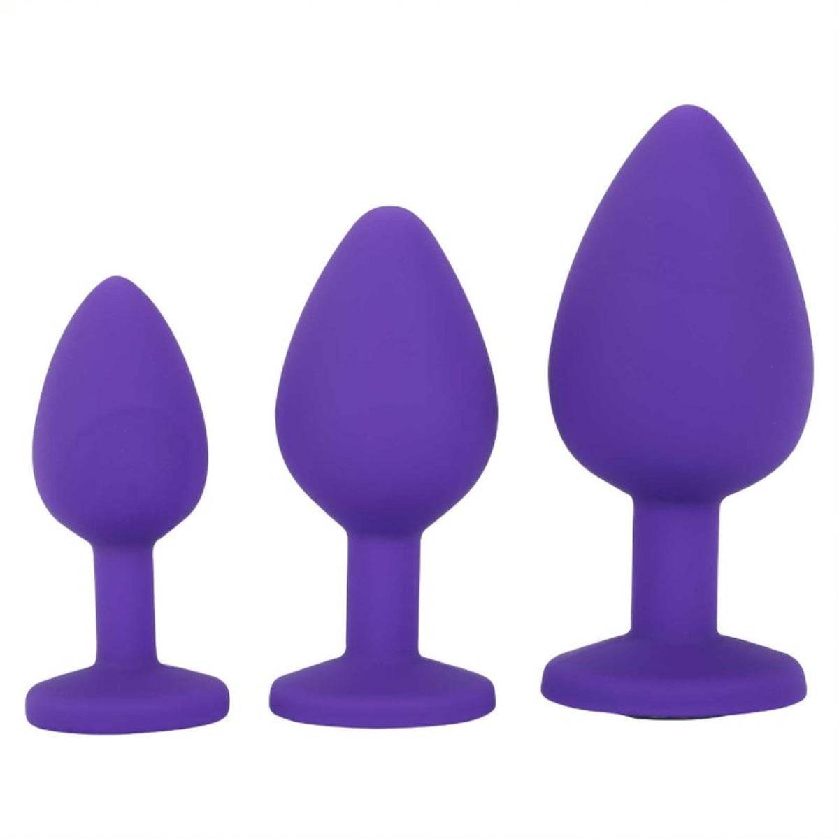 Front View Product - Me You Us Trio Of Jewels Jewelled Butt Plug Set Purple - Simply Pleasure