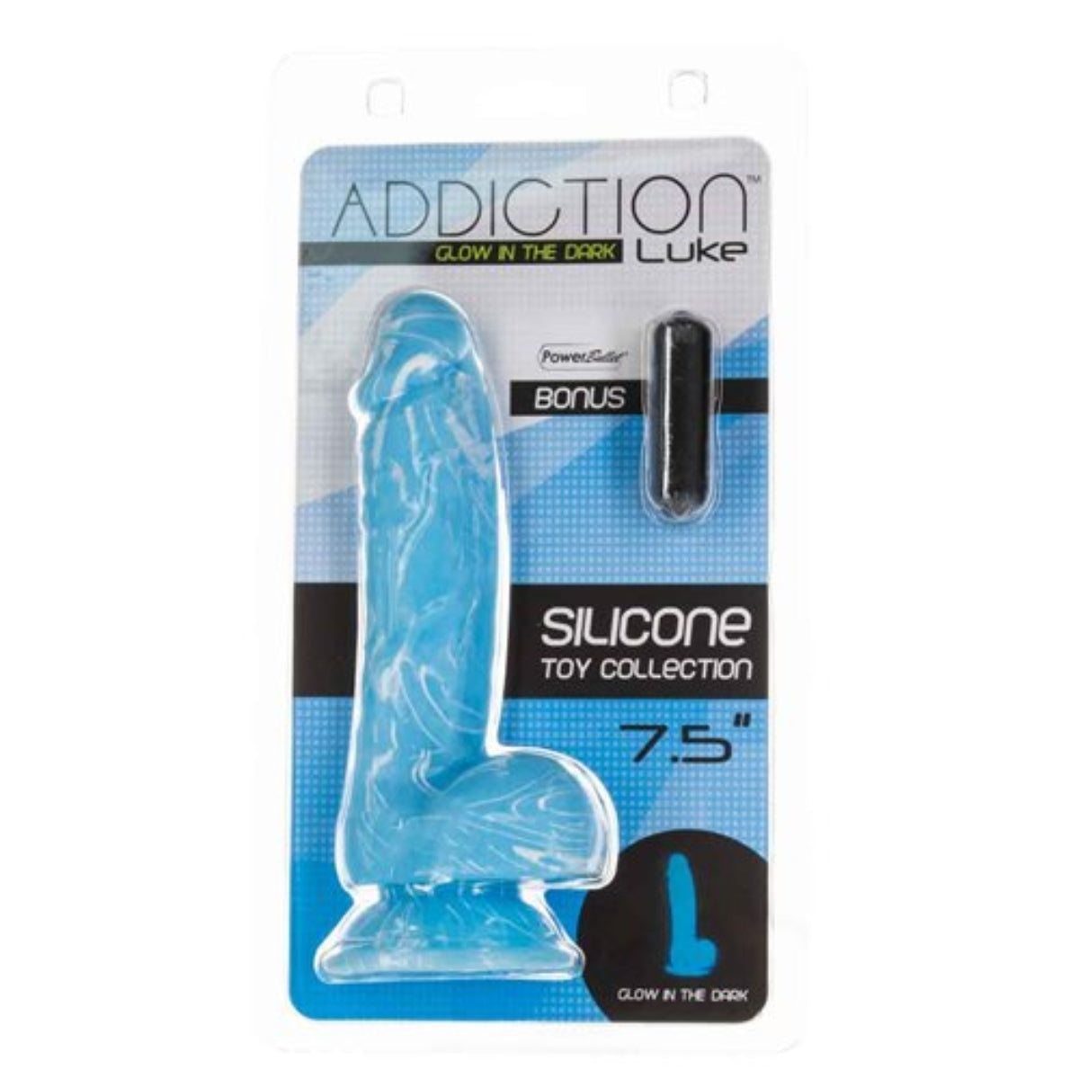 Addiction Luke Glow In The Dark Silicone Dildo Blue Swirl 7.5 Inch - Simply Pleasure