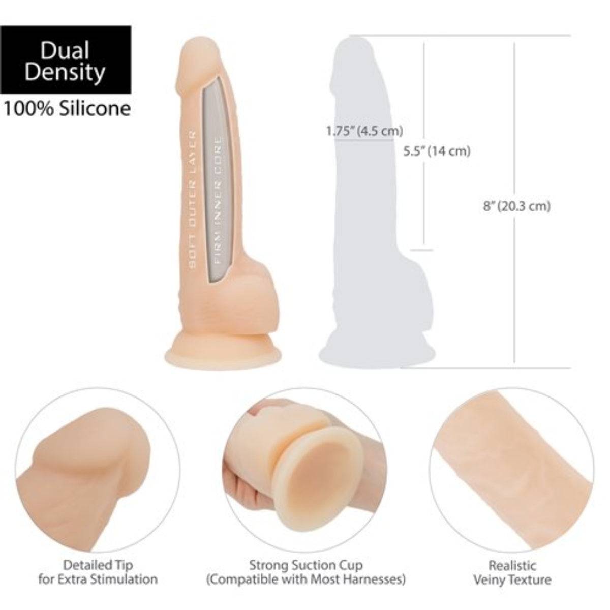 Naked Addiction Dual Density Silicone Dong Pink 8 Inch - Simply Pleasure