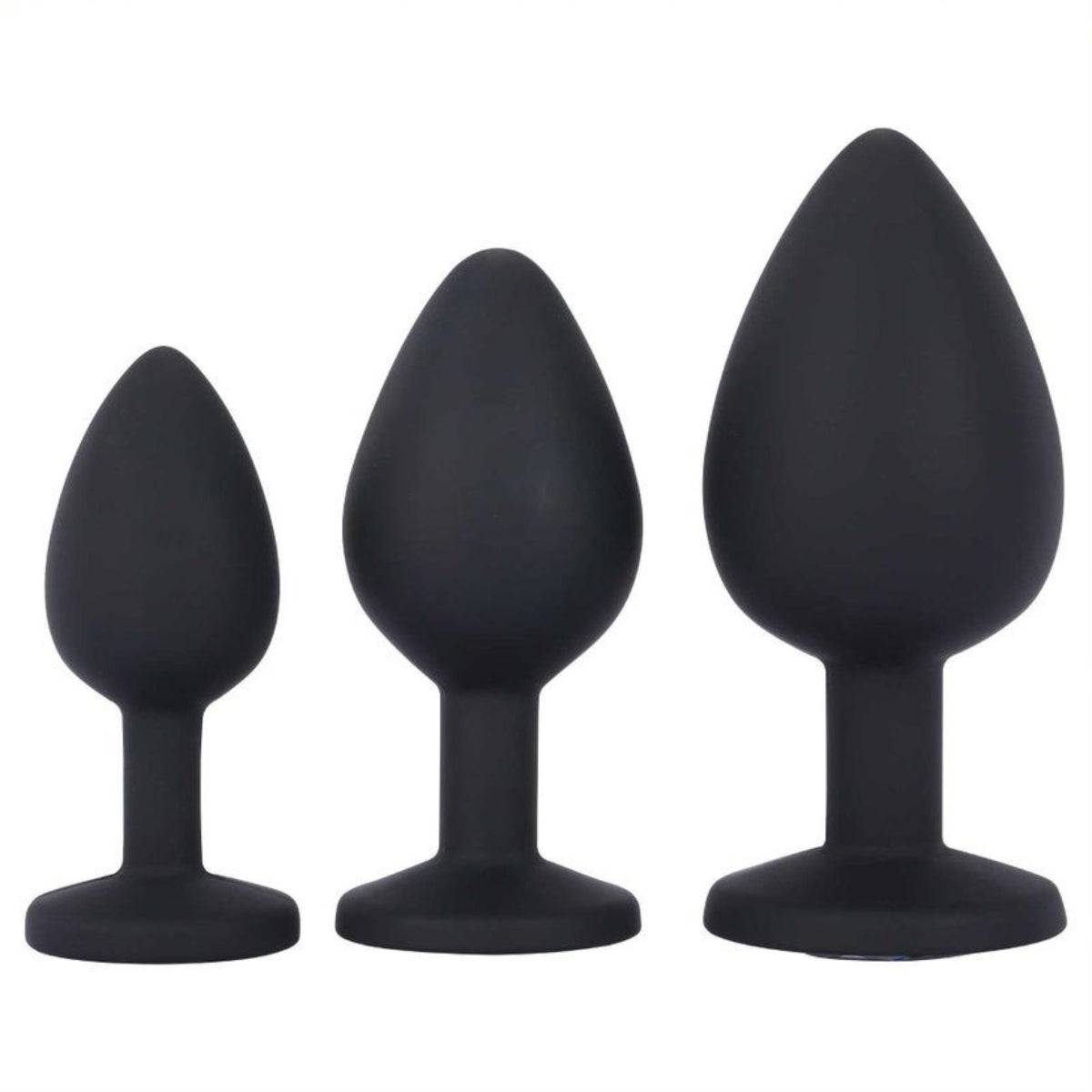 Front View Product - Me You Us Trio Of Jewels Jewelled Butt Plug Set Black - Simply Pleasure