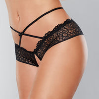 Allure Crayzee Crotchless Panty With Criss Cross Waist Straps Black One Size