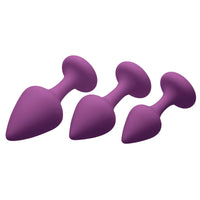 Frisky Purple Pleasures Silky Silicone Butt Plug Kit 3 Pack Purple