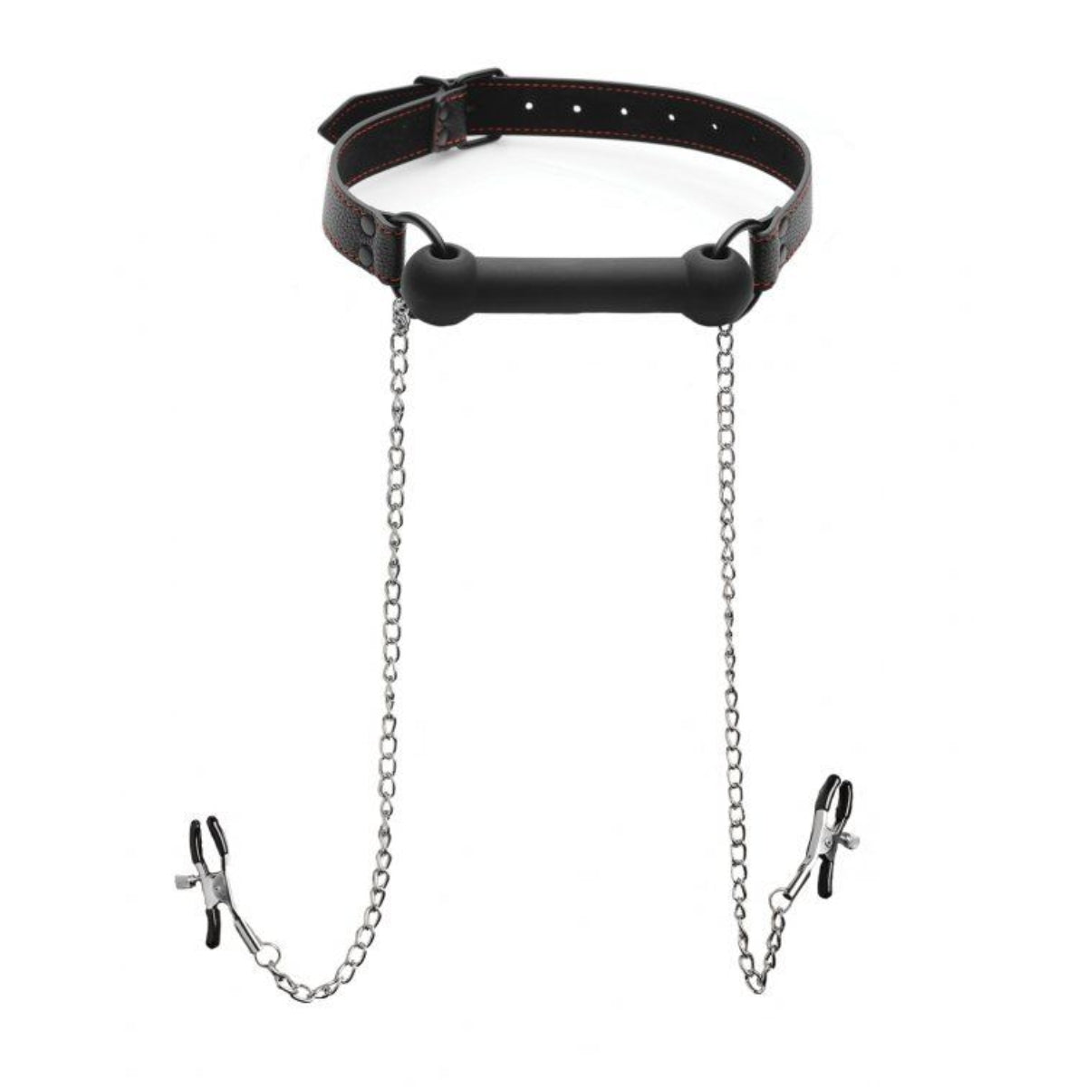Strict Silicone Bit Gag & Nipple Clamps Black Silver