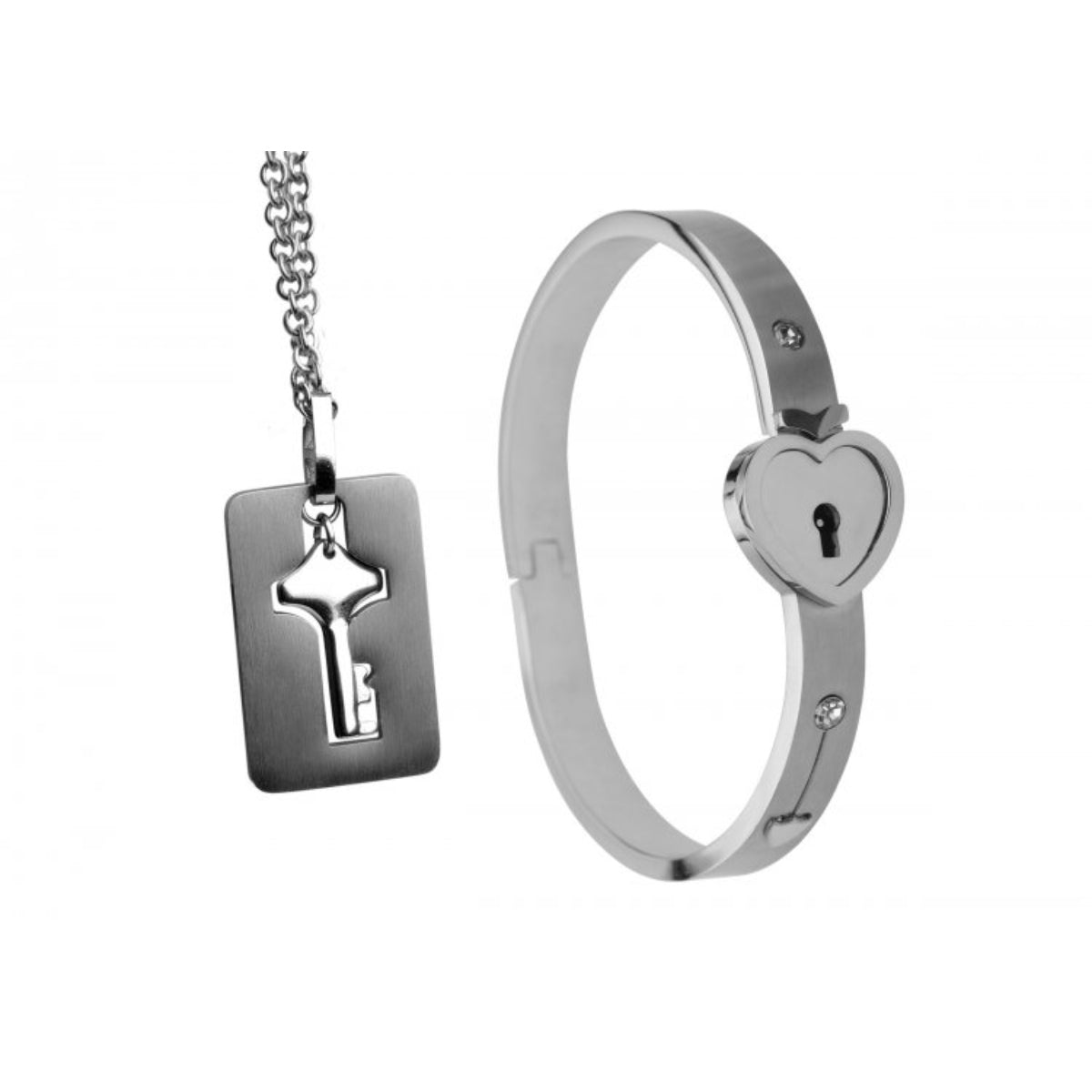 Master Series Cuffed Locking Bracelet & Key Necklace Silver