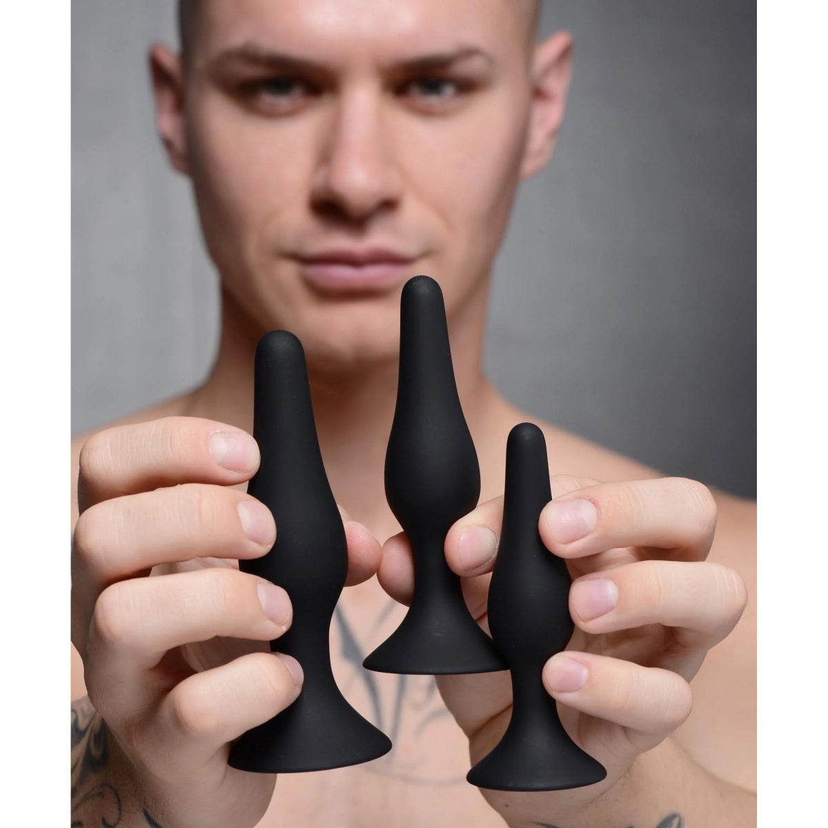 Master Series Triple Spire Tapered Silicone Anal Trainer Butt Plug Set Black