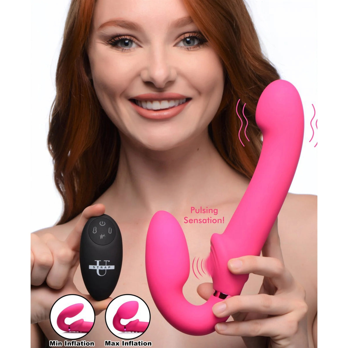Strap U 10X Ergo Fit G-Pulse Inflatable & Vibrating Strapless Strap-On Pink