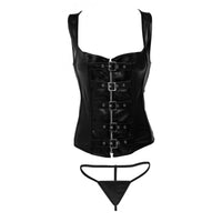 Strict Lace Up Corset & Thong Black Large