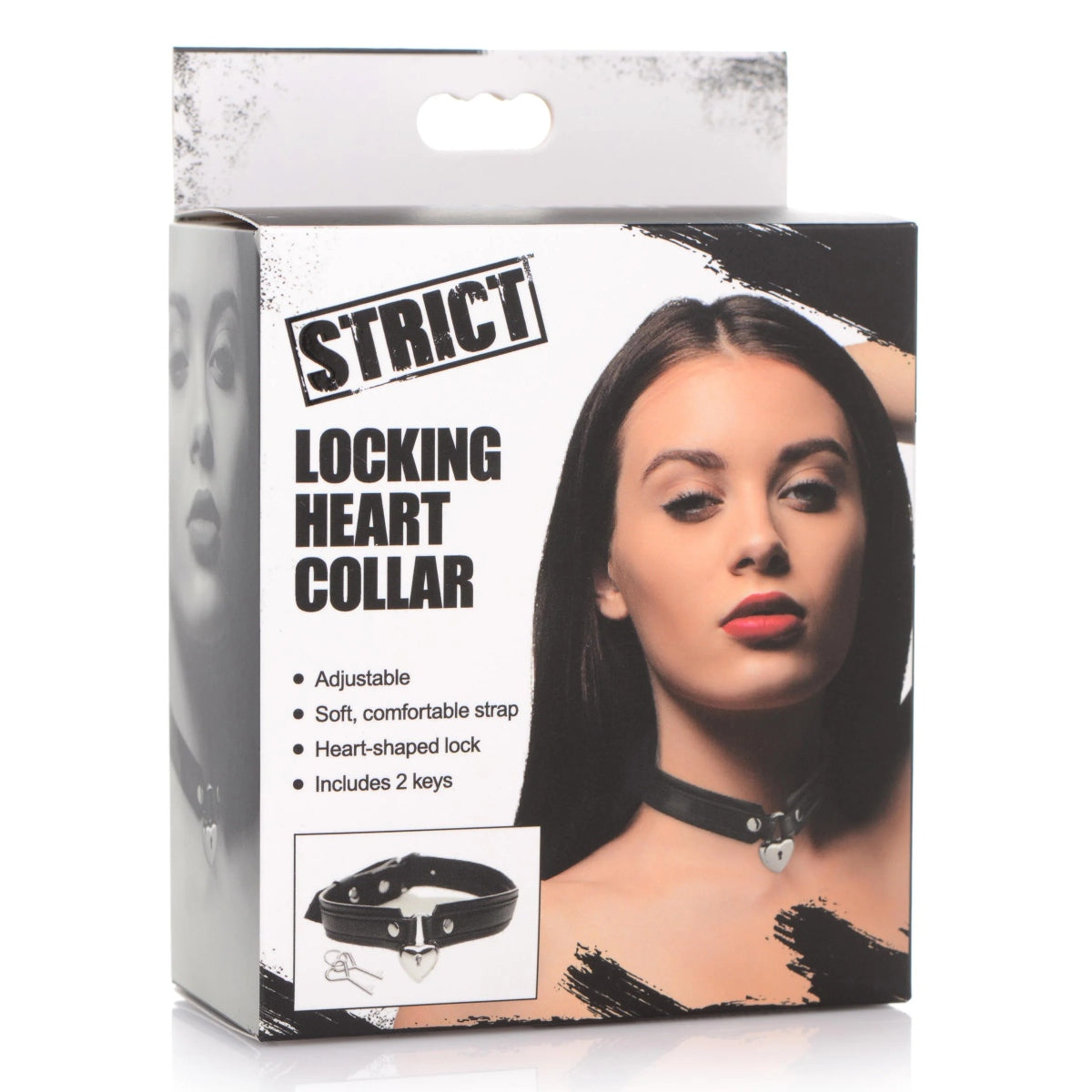 Strict Locking Heart Collar Black Silver