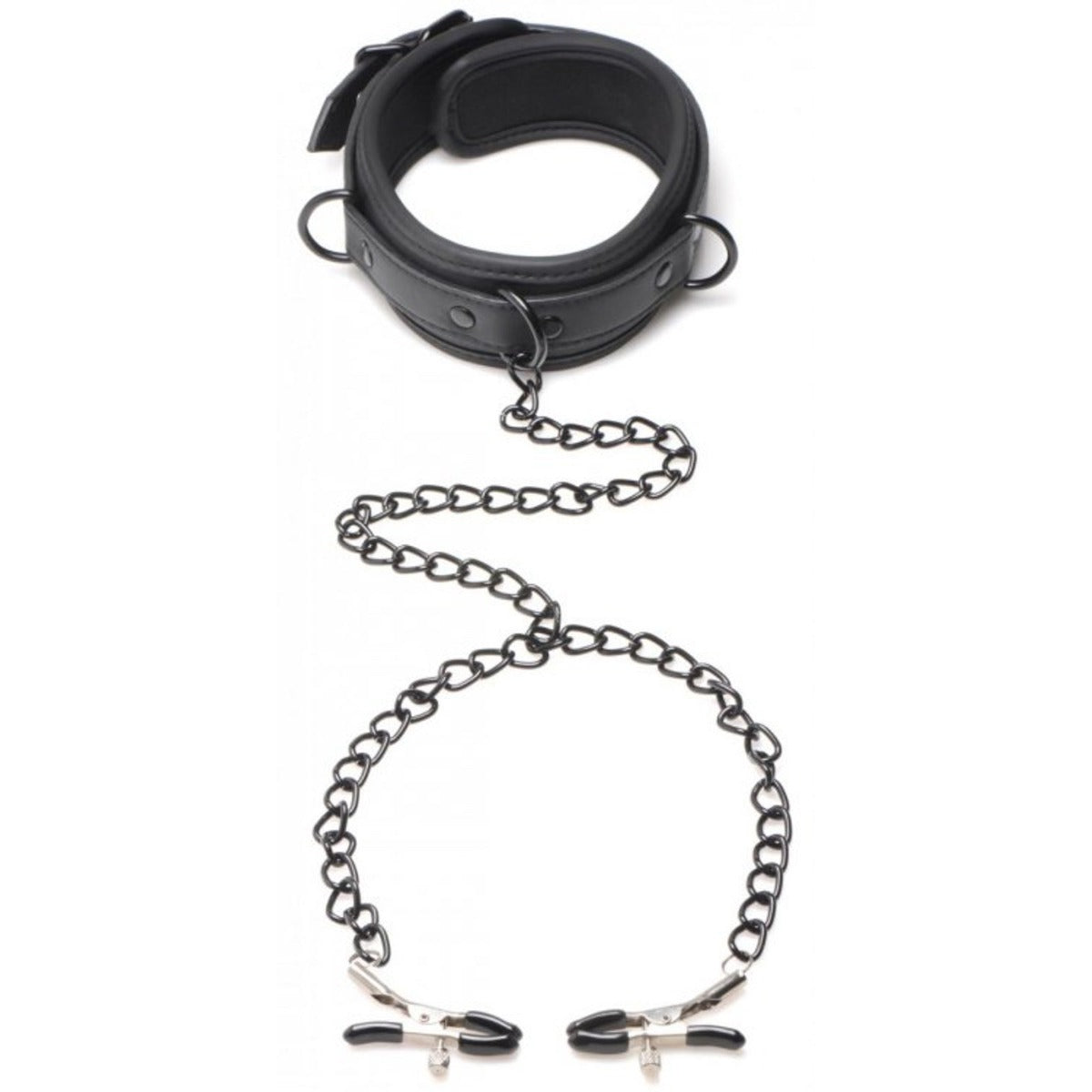 Master Series Collared Temptress Collar With Nipple Clamps Black