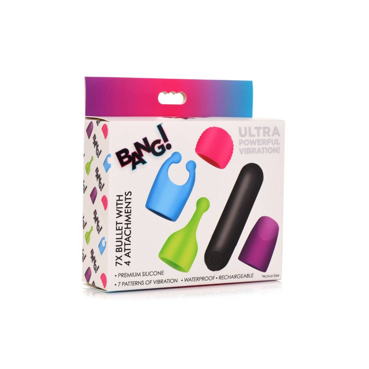 BANG! Rechargeable Vibrating Bullet With 4 Attachments Black - Simply Pleasure