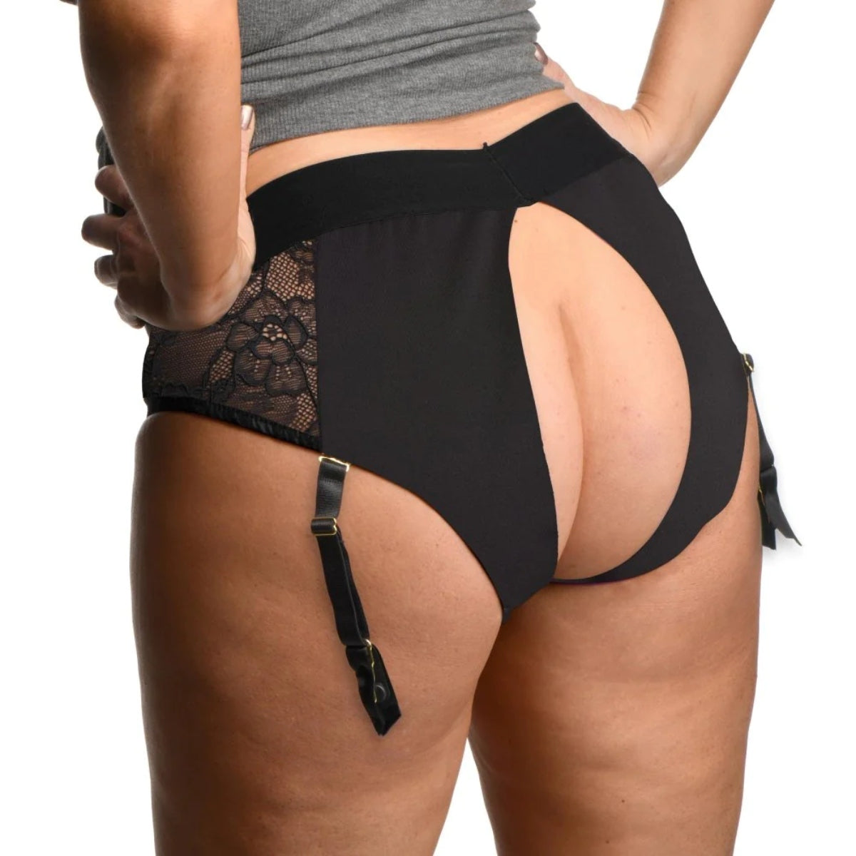 Strap U Laced Seductress Crotchless Panty Harness Black Large XL