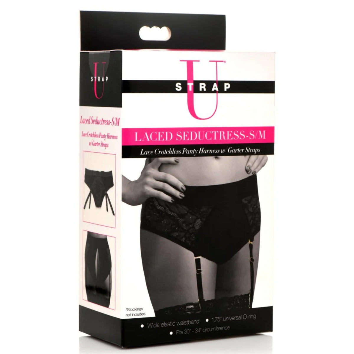 Strap U Laced Seductress Lace Crotchless Panty Harness With Garter Straps Black Small Medium