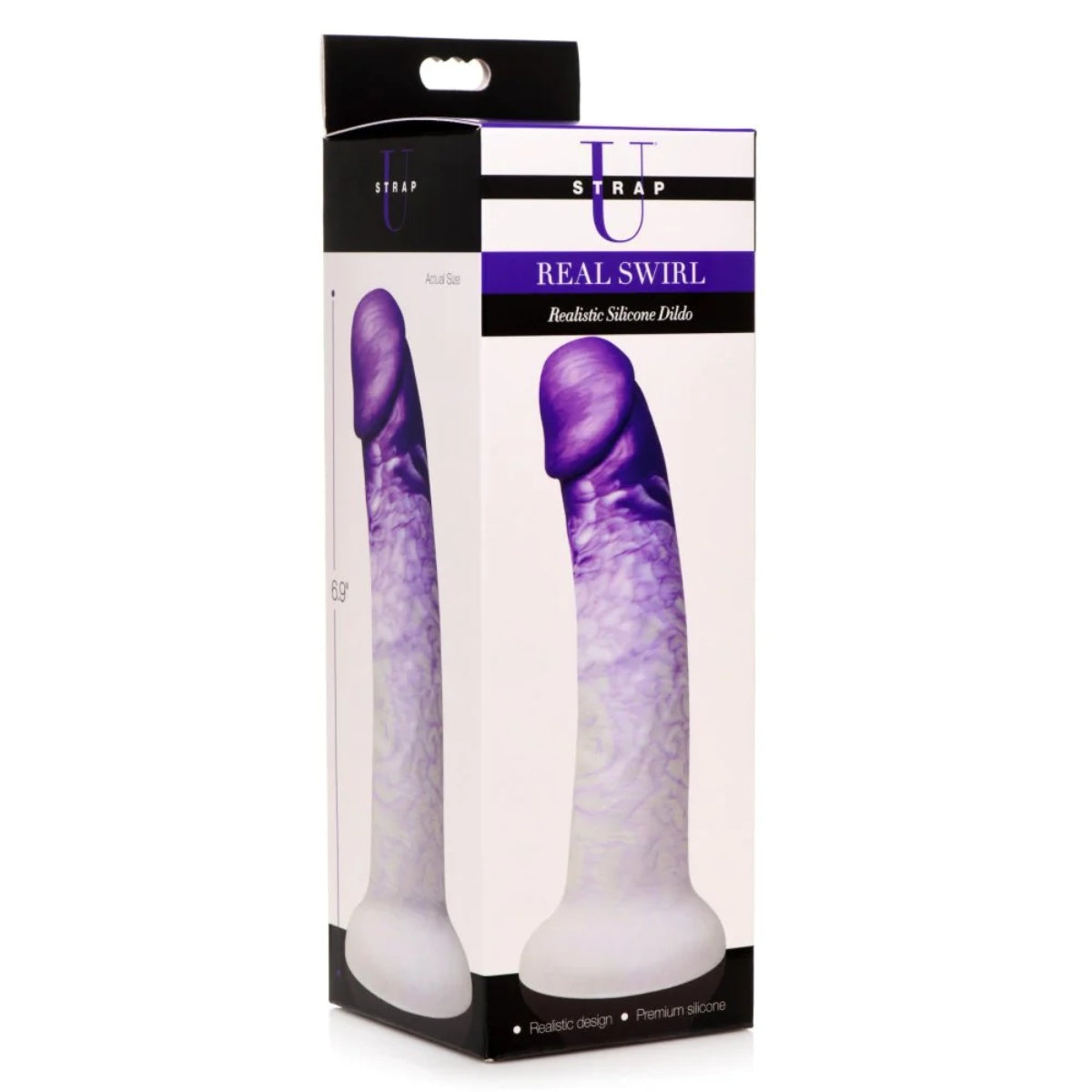 Strap U Real Swirl Realistic Silicone Dildo Purple White 6.9 Inch