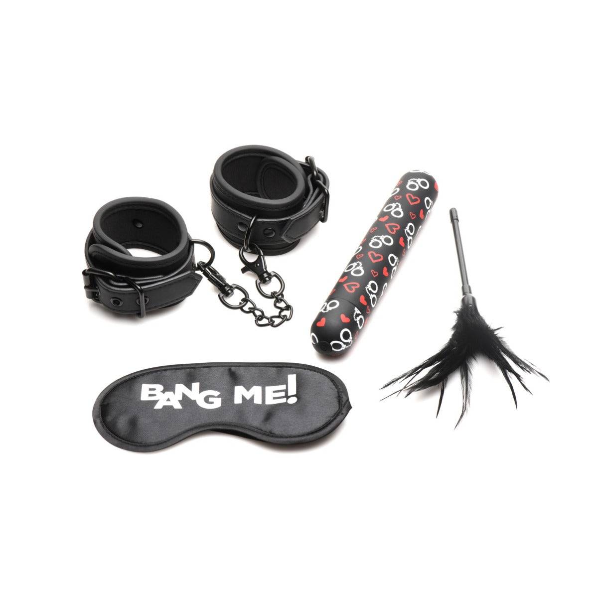 BANG! Bondage Kit With XL Bullet Cuffs Tickler & Blindfold Black - Simply Pleasure