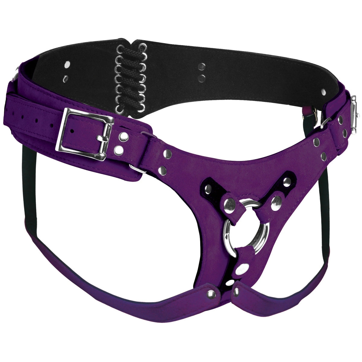 Strap U Bodice Deluxe Leather Corset Harness Purple