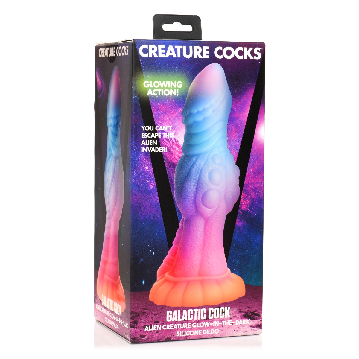 Creature Cocks Galactic Cock Alien Creature Glow In The Dark Silicone Dildo Blue Pink Purple - Simply Pleasure