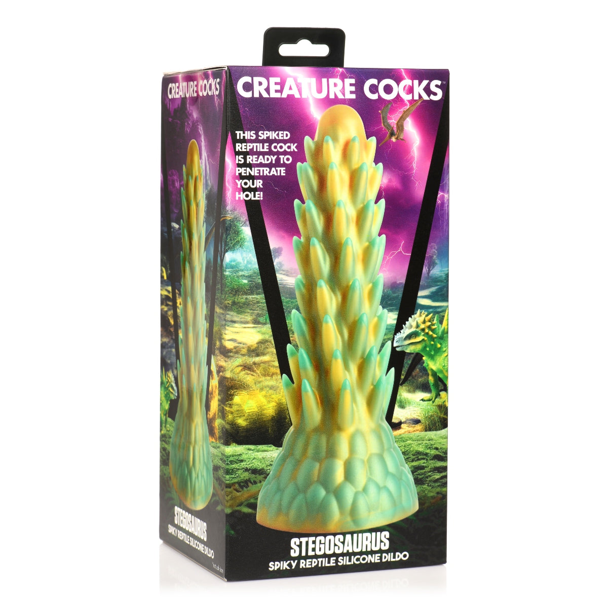 Creature Cocks Stegosaurus Spiky Reptile Silicone Dildo Gold Teal - Simply Pleasure