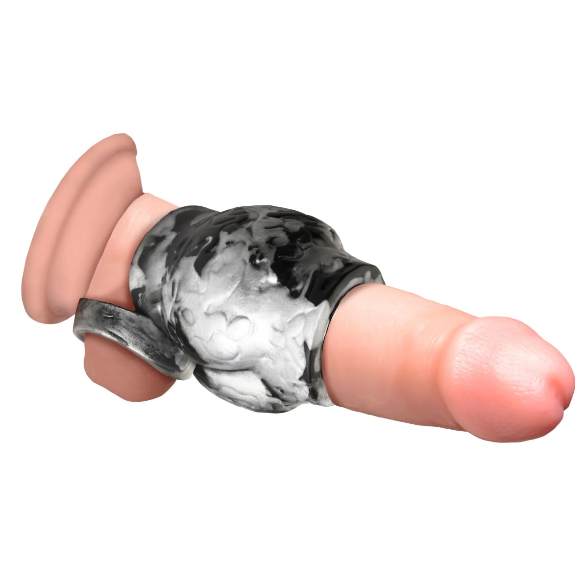 Creature Cocks Night Prowler Silicone Penis Sleeve & Ball Stretcher Silver Black Medium