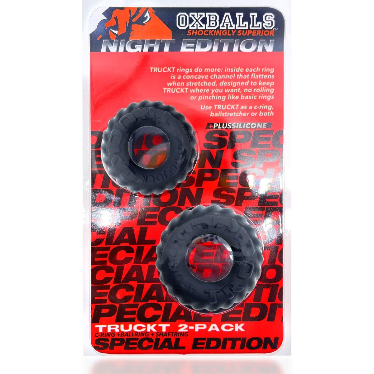 Oxballs Truckt Plus Silicone Cock Ring 2 Pack Special Edition Night
