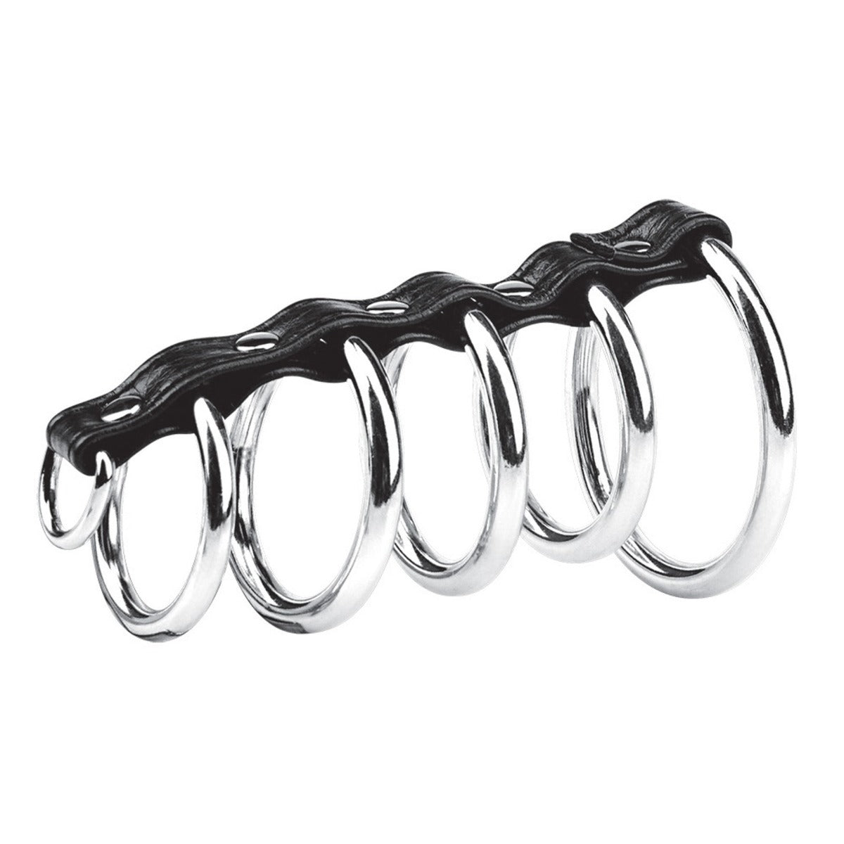 Blue Line 5 Gates Of Hell Metal Cock Ring With D Ring For Lead Black - Simply Pleasure