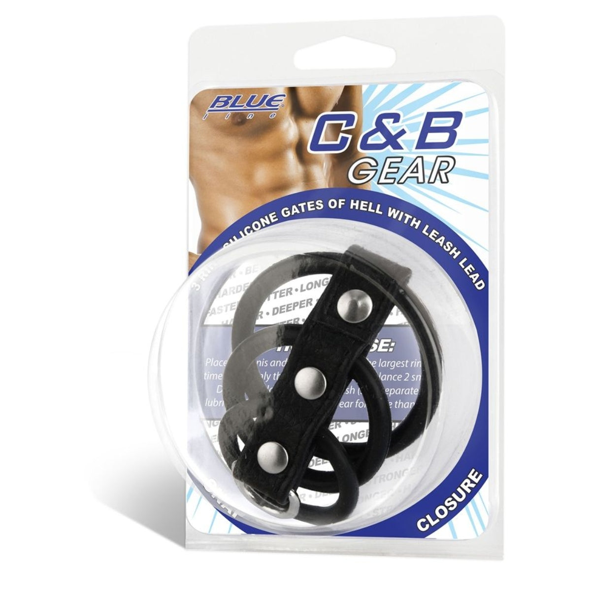 Blue Line 3 Ring Gates Of Hell Silicone Cock Ring With Leash Ring Black - Simply Pleasure