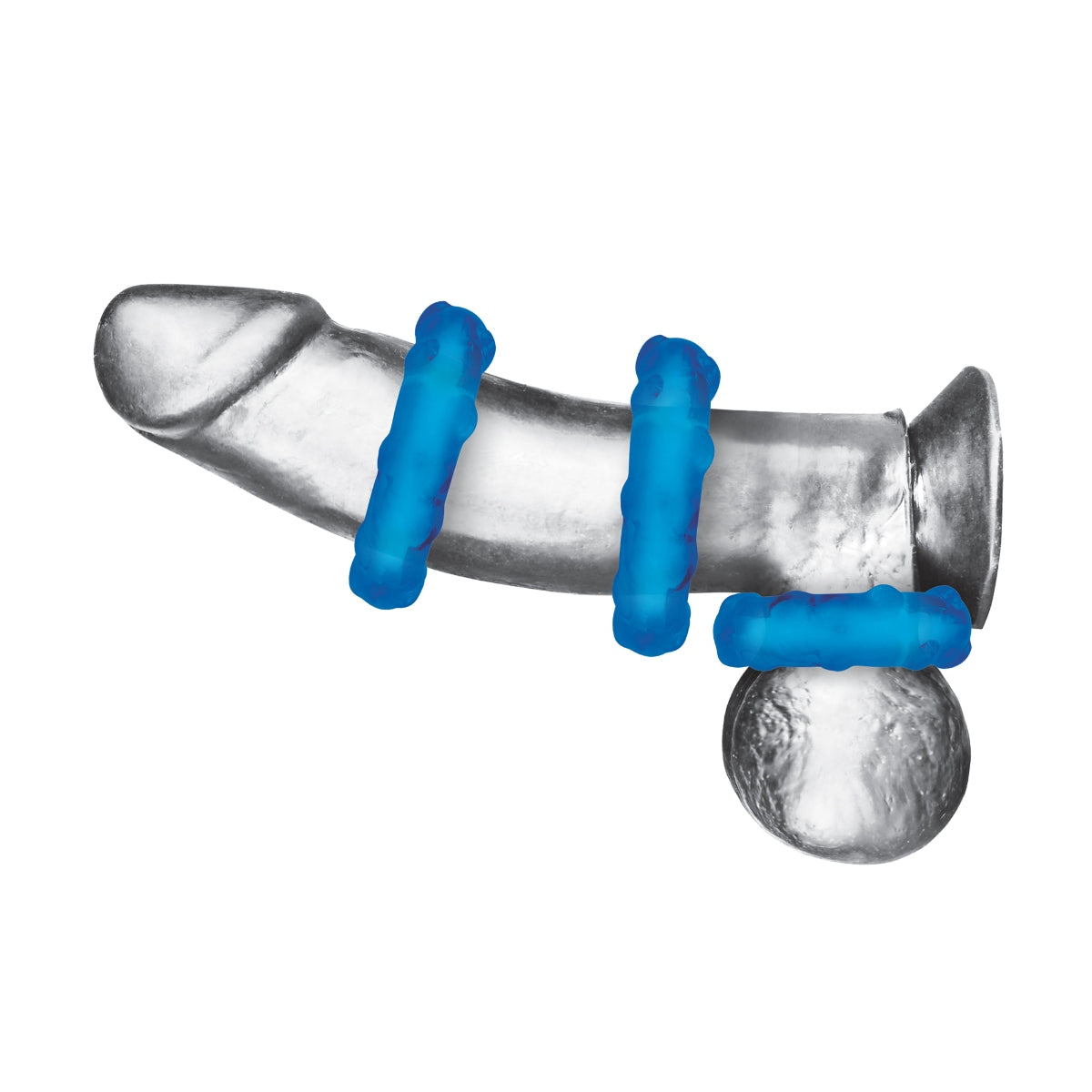 Blue Line Ribbed Rider Cock Ring Set 3 Pack Blue - Simply Pleasure