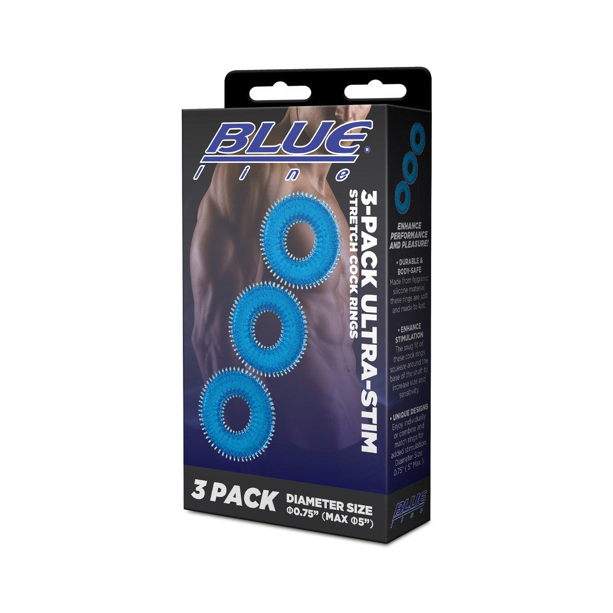 Blue Line Ultra Stim Stretch Cock Ring Set 3 Pack Blue - Simply Pleasure