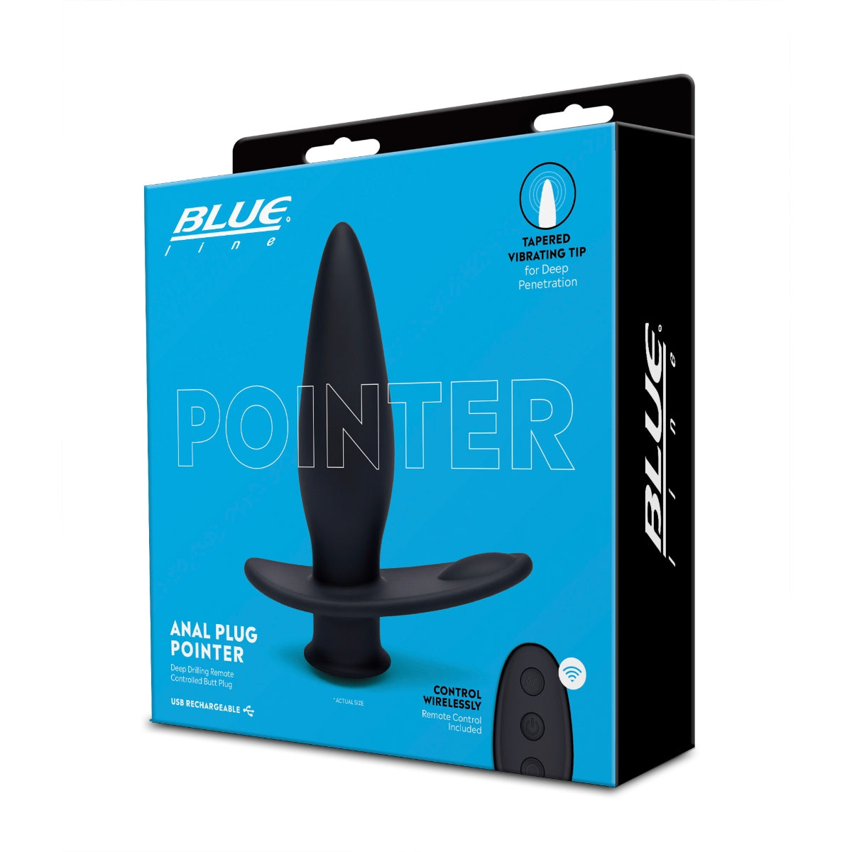 Blue Line Pointer Deep Drilling Remote Controlled Vibrating Butt Plug Black - Simply Pleasure