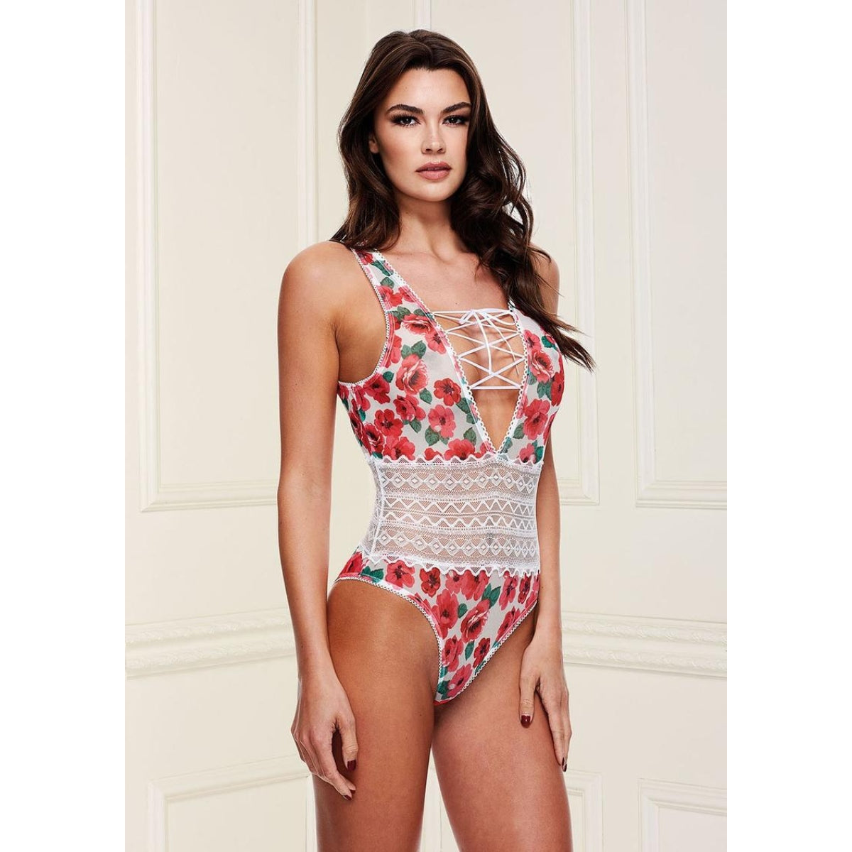 Baci Floral & Lace Teddy White