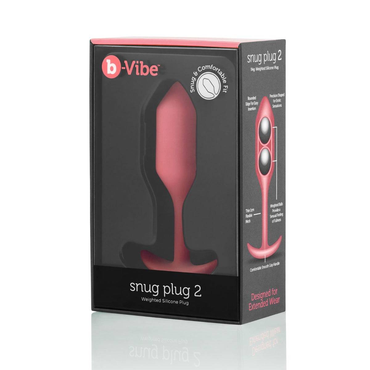 b-Vibe Snug Plug 2 Weighted Silicone Butt Plug Coral - Simply Pleasure
