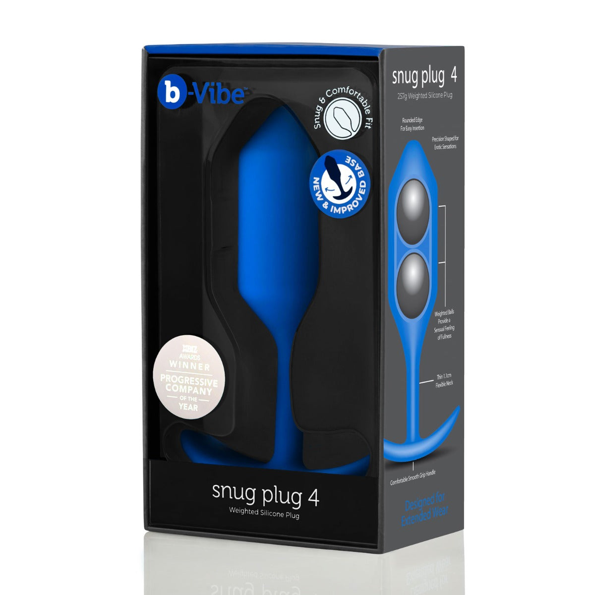 b-Vibe Snug Plug 4 Weighted Silicone Butt Plug Navy Blue - Simply Pleasure