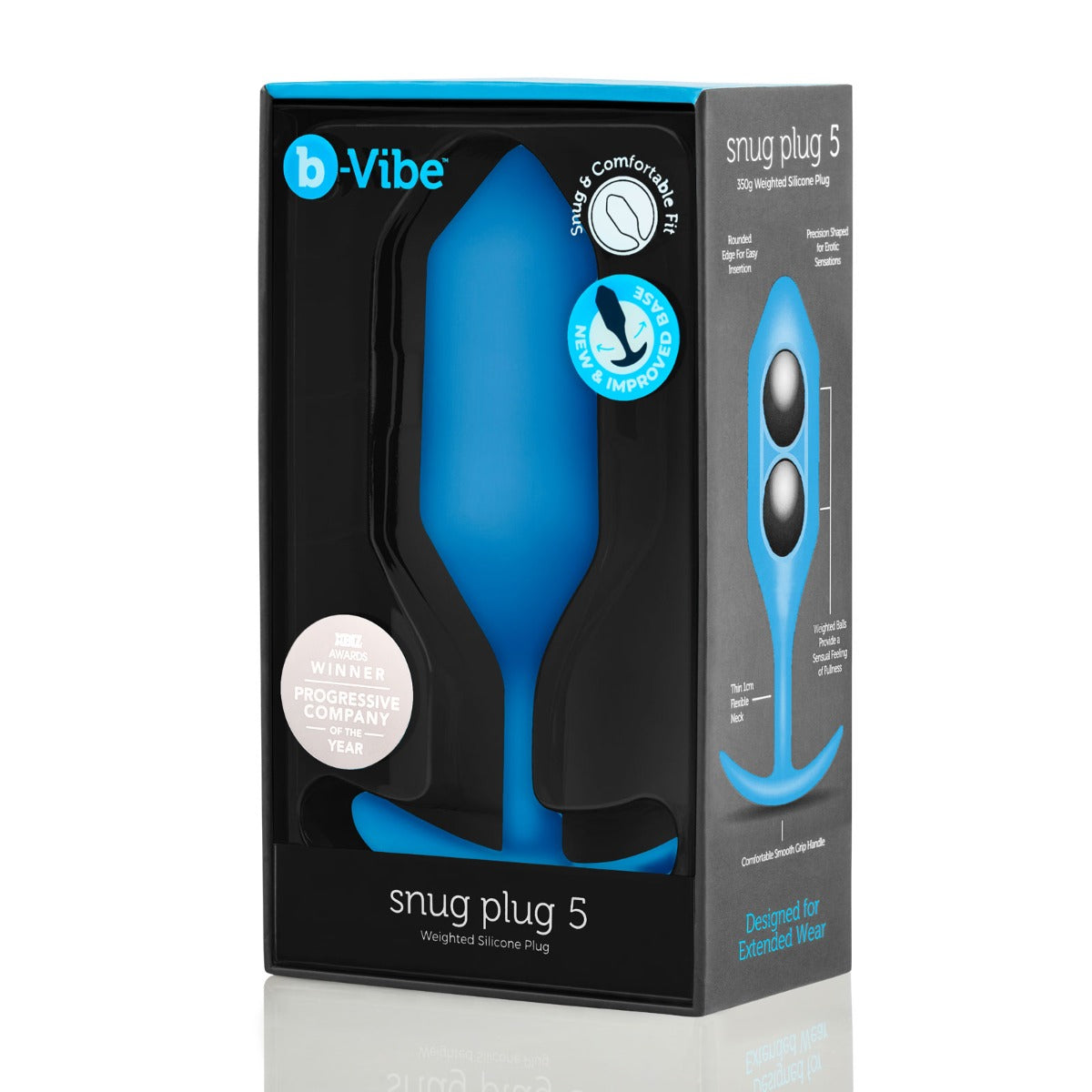 b-Vibe Snug Plug 5 Weighted Silicone Butt Plug Blue - Simply Pleasure