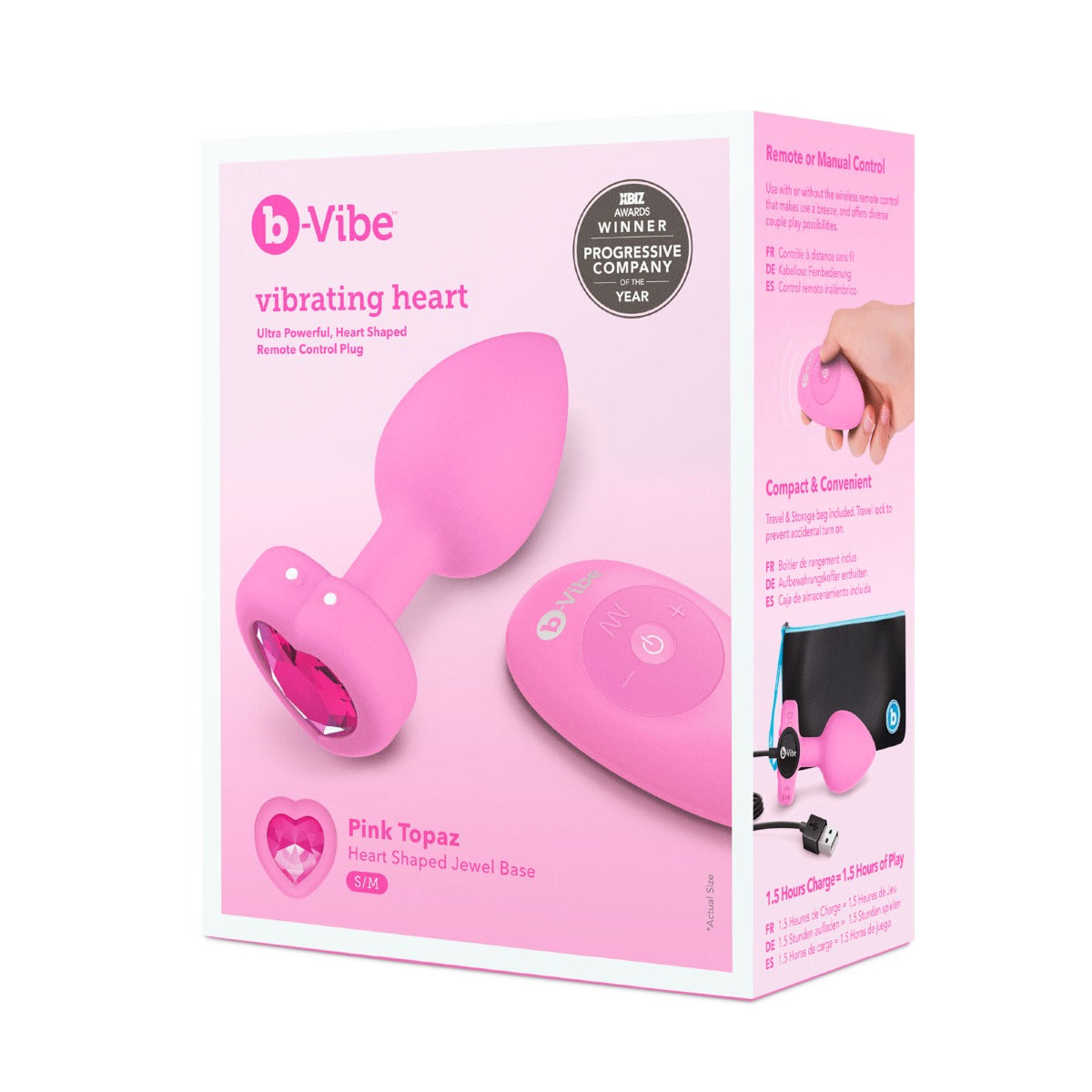 b-Vibe Vibrating Heart Butt Plug Pink Small Medium - Simply Pleasure