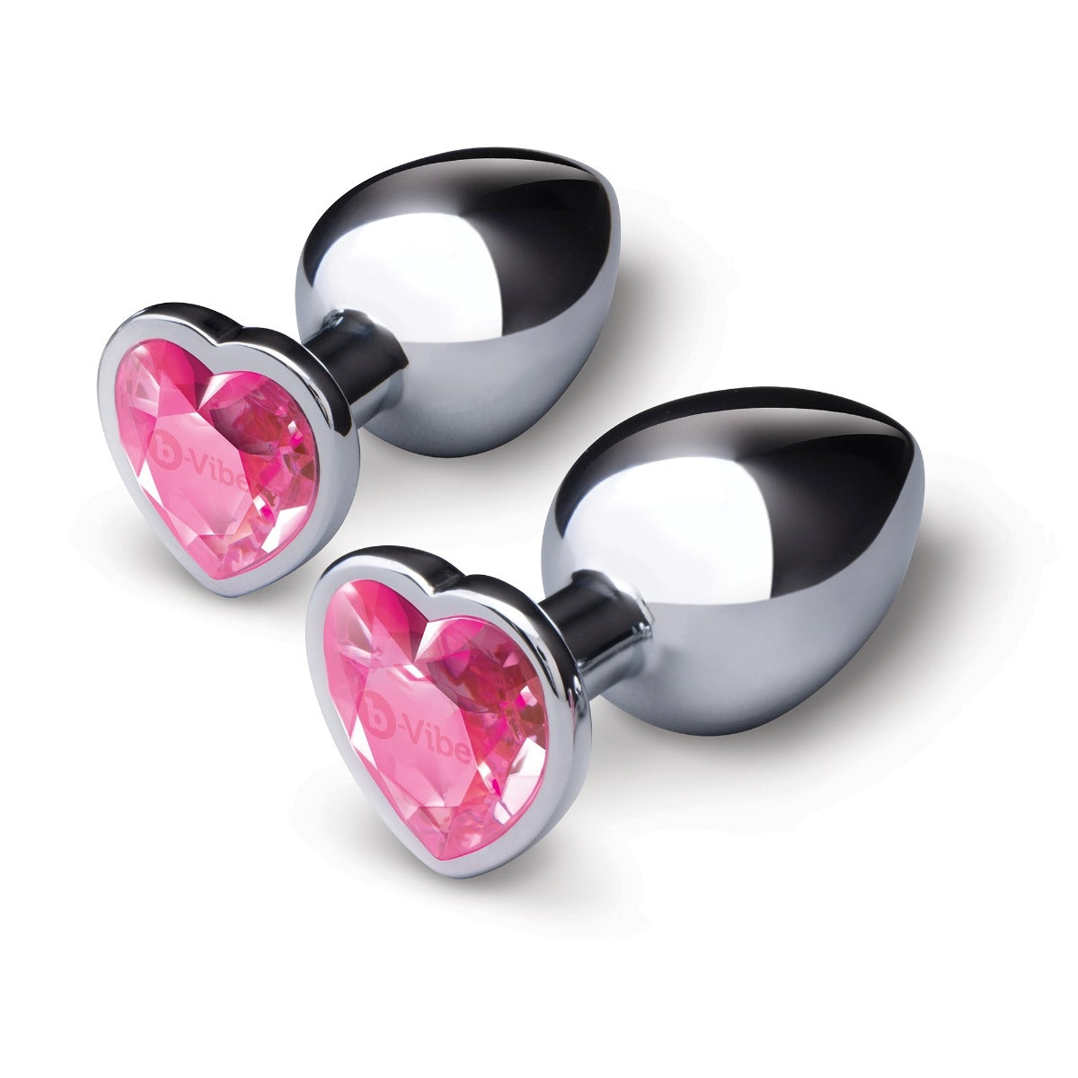 b-Vibe Jewel Heart 2 Piece Metal Butt Plug Training Set Silver Pink