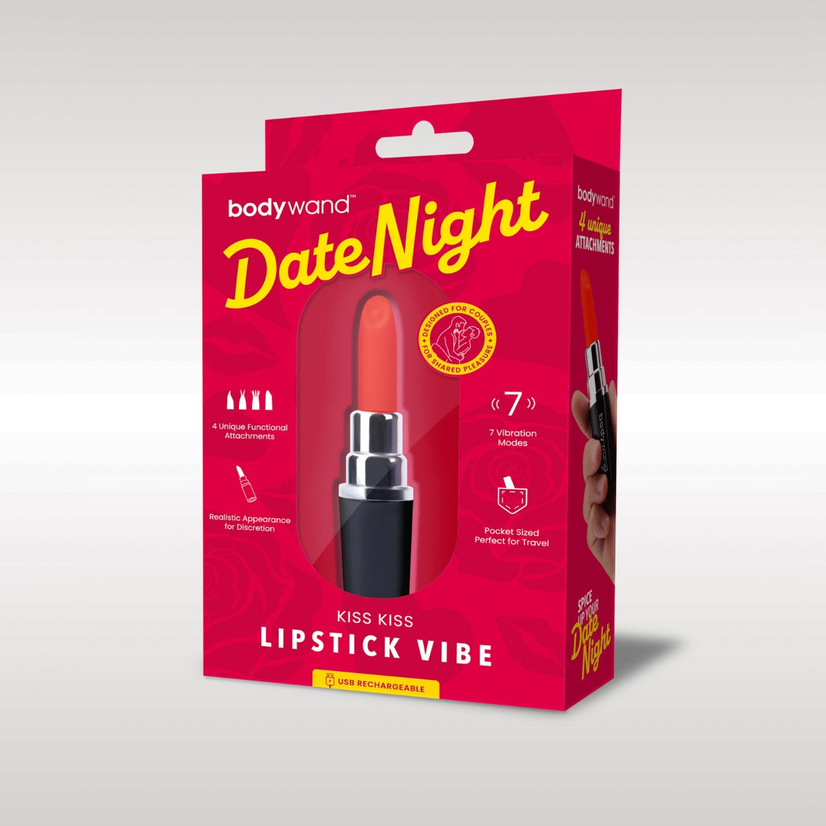 Bodywand Date Night Kiss Kiss Lipstick Vibrator Black Red - Simply Pleasure