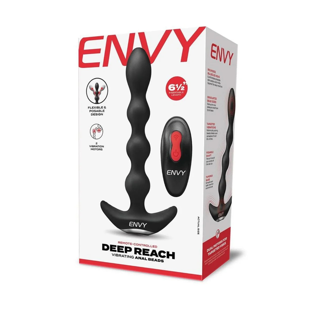 Envy Deep Reach Vibrating Anal Beads With Remote Control Black