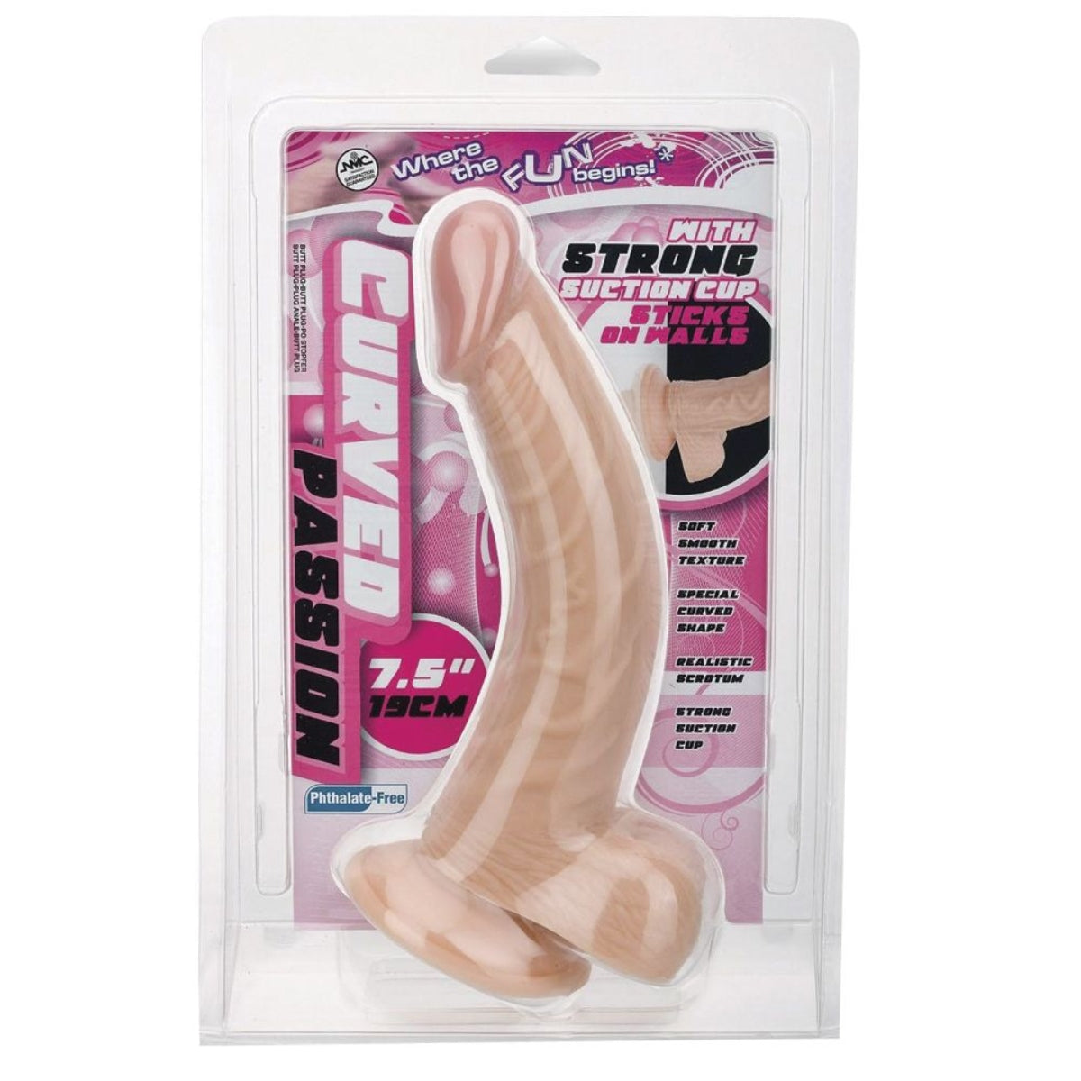 Nanma Curved Passion Suction Cup Dildo Pink 7.5 Inch