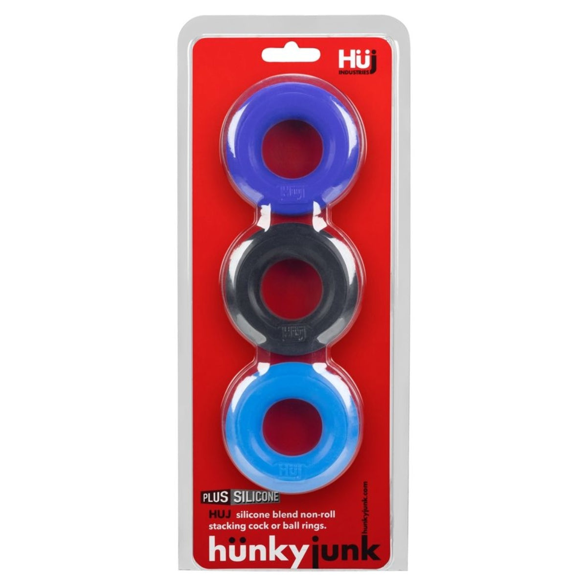 Hunkyjunk HUJ3 Cock Ring 3 Pack Blue Black