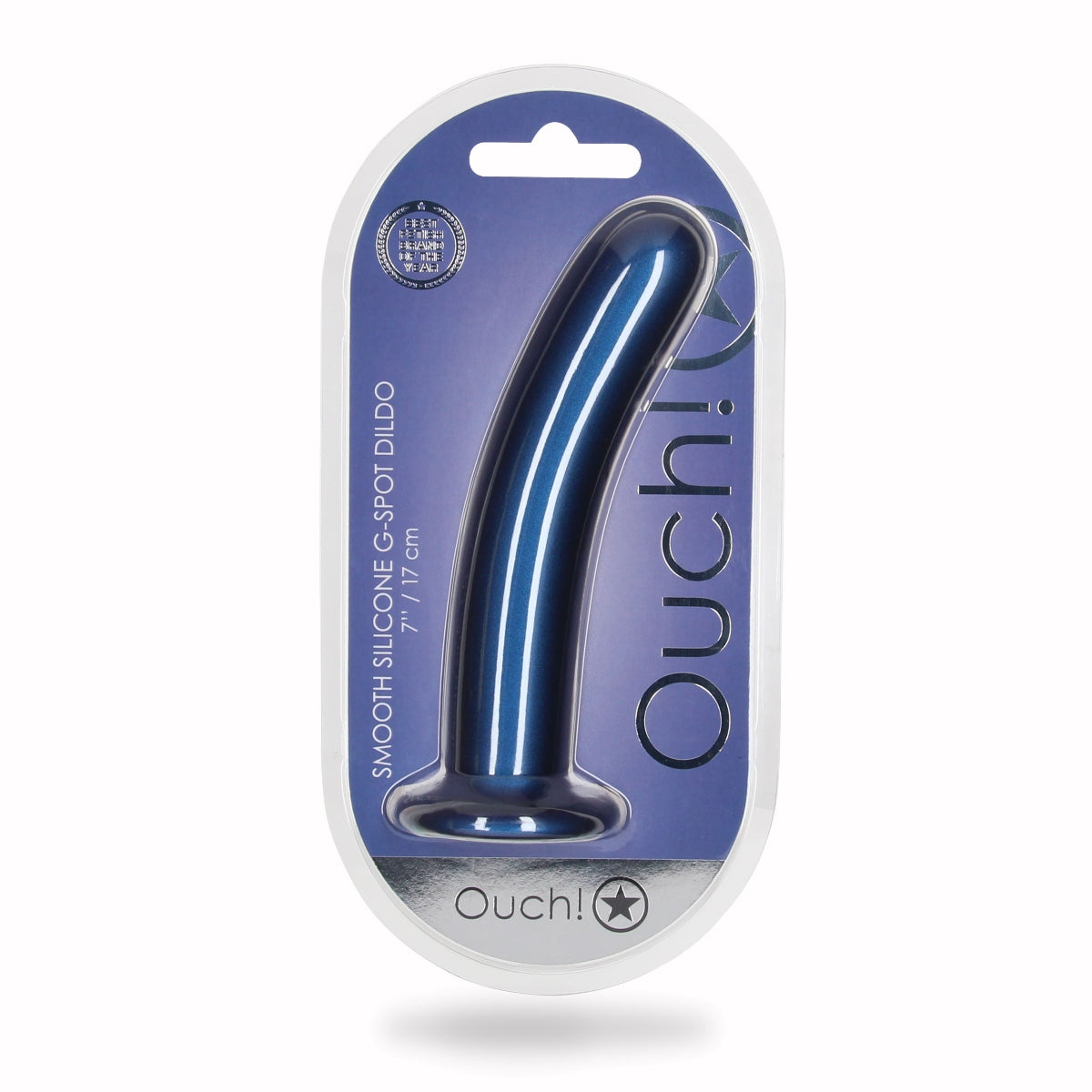 Ouch Smooth Silicone G-Spot Dildo Metallic Blue 7 Inch