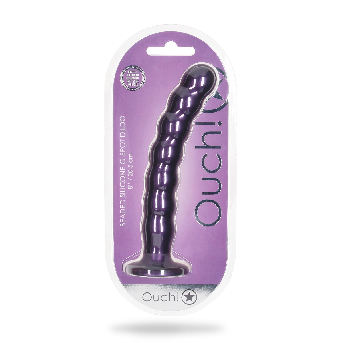 Ouch Beaded Silicone G-Spot Dildo Metallic Purple 8 Inch
