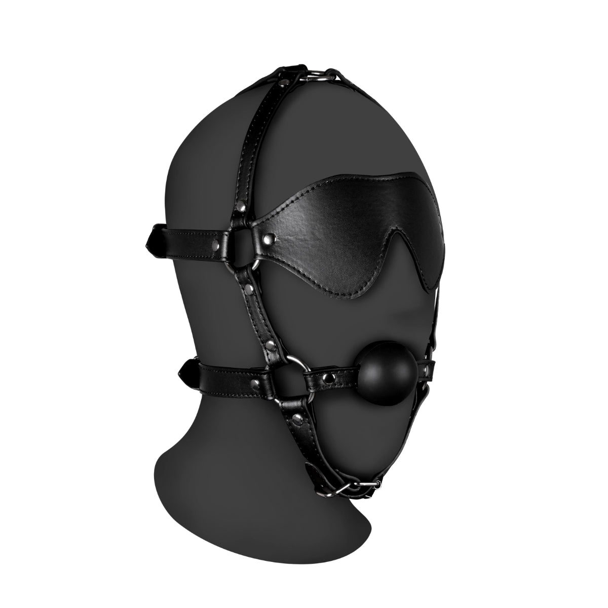 Ouch Xtreme Blindfolded Head Harness With Ball Gag Black