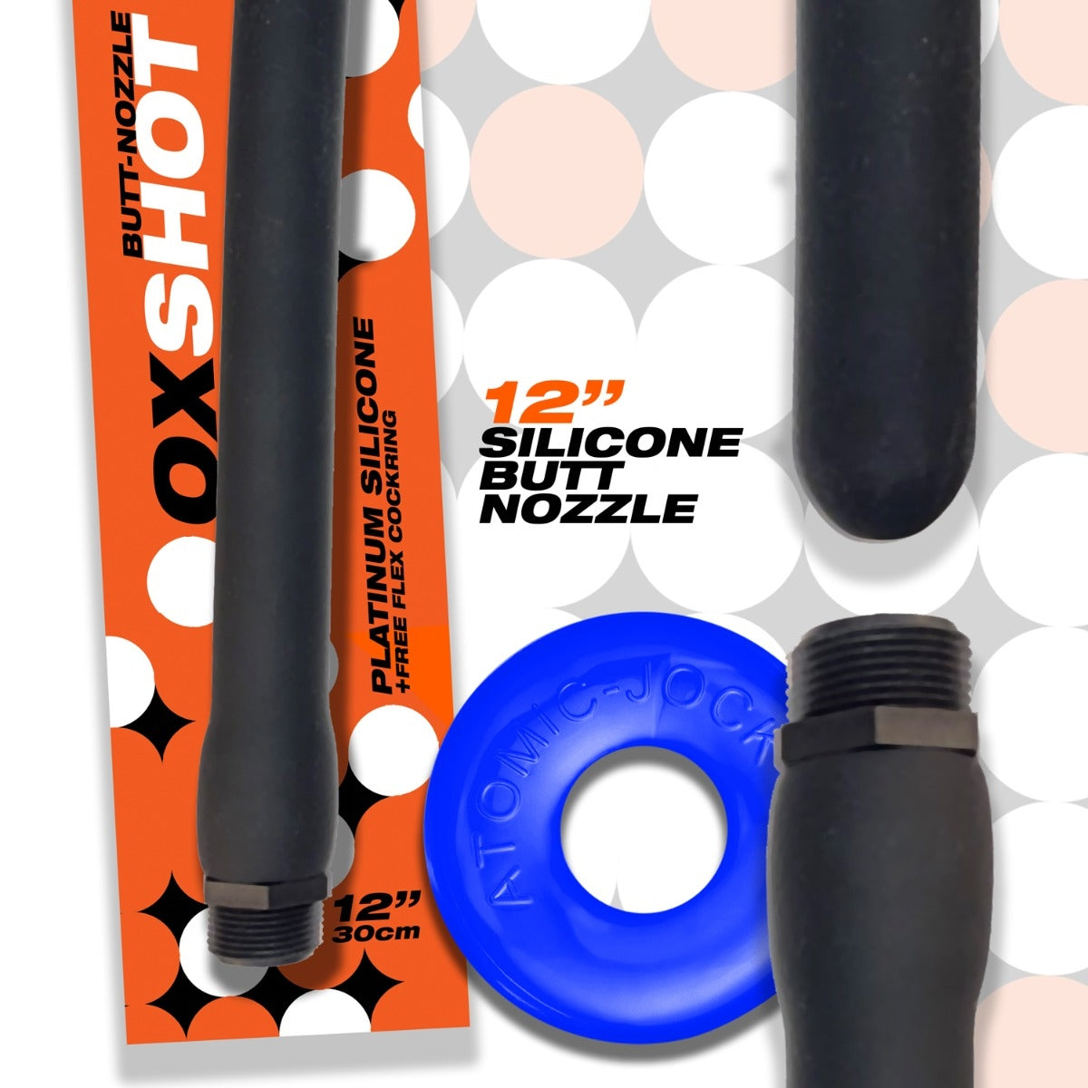 Oxballs Oxshot Butt Nozzle Shower Hose 12 Inch With Atomic Jock Cock Ring Blue