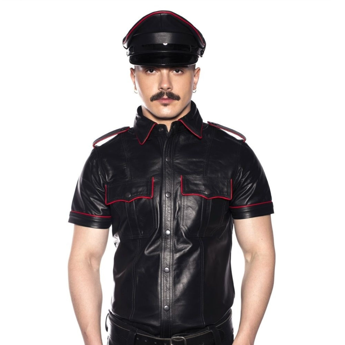Prowler RED Leather Police Shirt Black Red XS