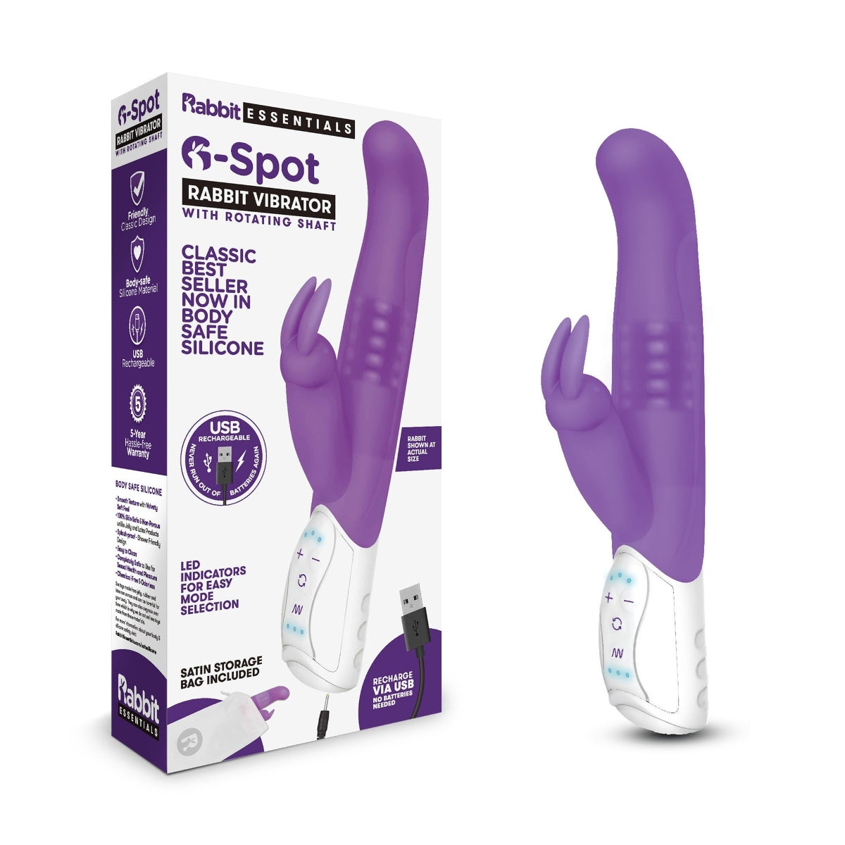 Rabbit Essentials G-Spot Rabbit Vibrator With Rotating Shaft Purple